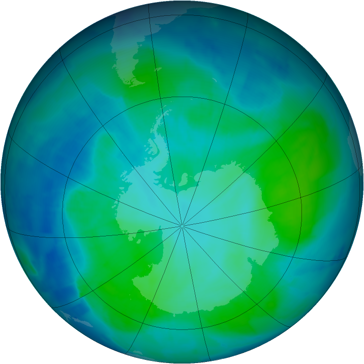 Antarctic ozone map for 31 January 2012